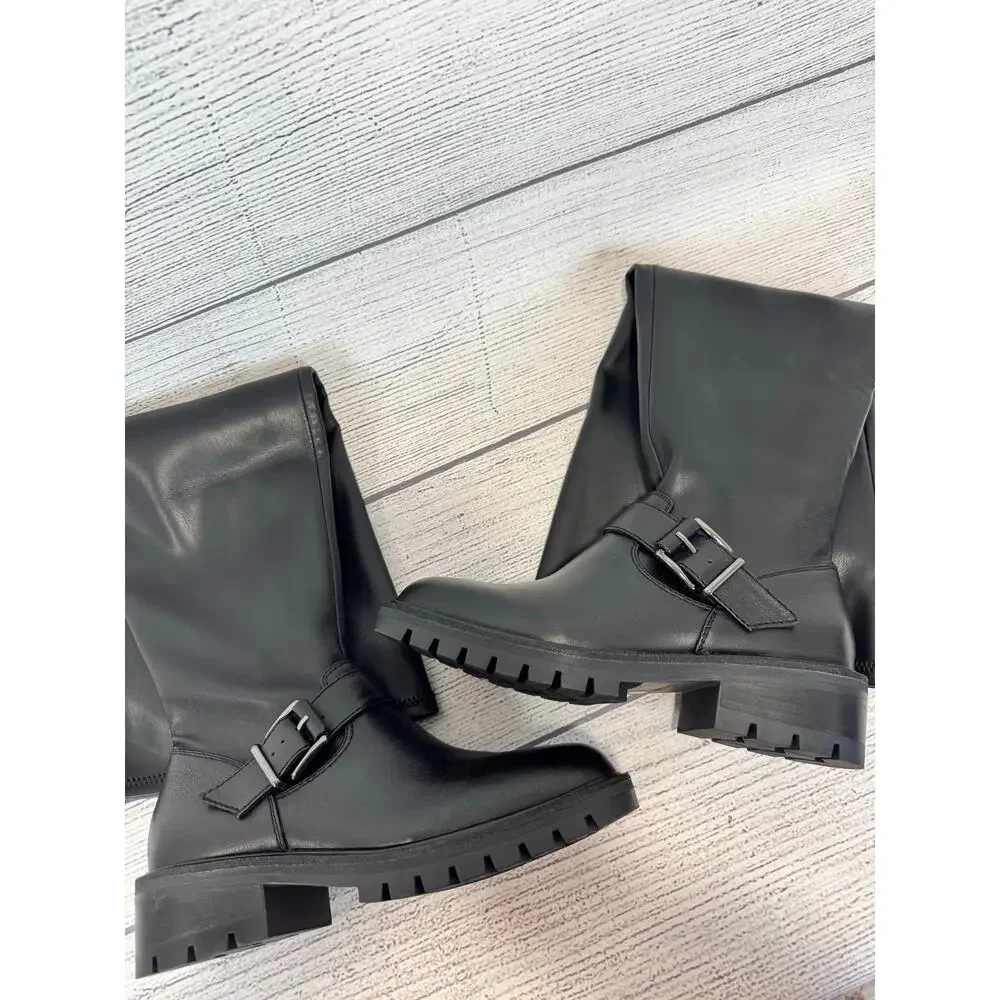 Vince Camuto Women's Black Abrila Lug Over The Knee Boots Size 7 WIDE CALF